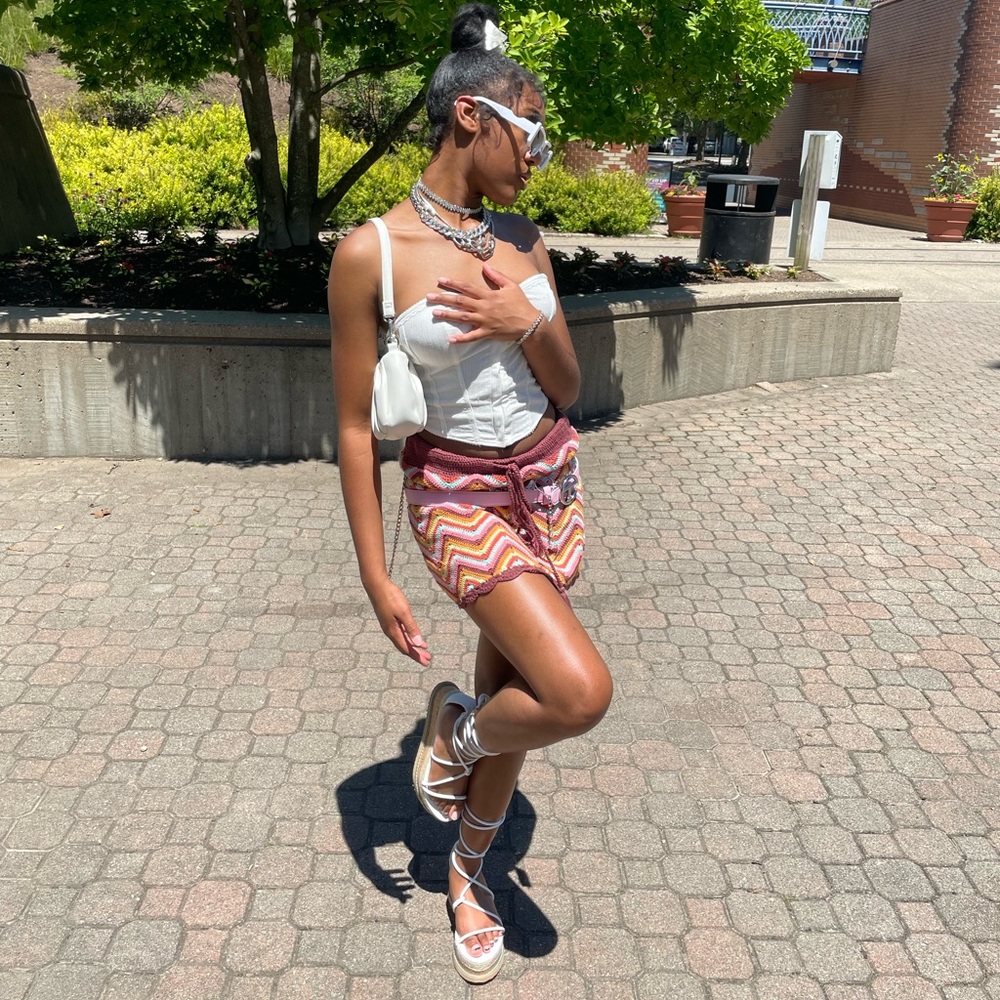 White Lace up wheat sandal platforms. Worn twice, from PrettyLittleThing